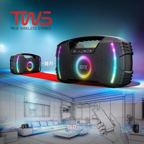 Powerful & Portable Waterproof All Terrain Bluetooth Speaker with Deep Bass, LED Party Lights, Fast USB-C Charging, FM Radio, AUX – QFX BT-ZX35 in Kuwait