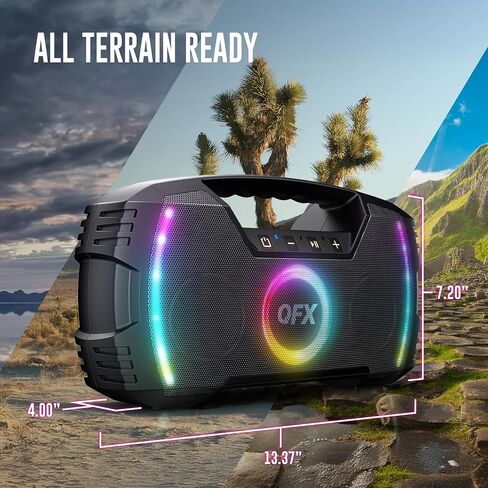 Powerful & Portable Waterproof All Terrain Bluetooth Speaker with Deep Bass, LED Party Lights, Fast USB-C Charging, FM Radio, AUX – QFX BT-ZX35 in Kuwait