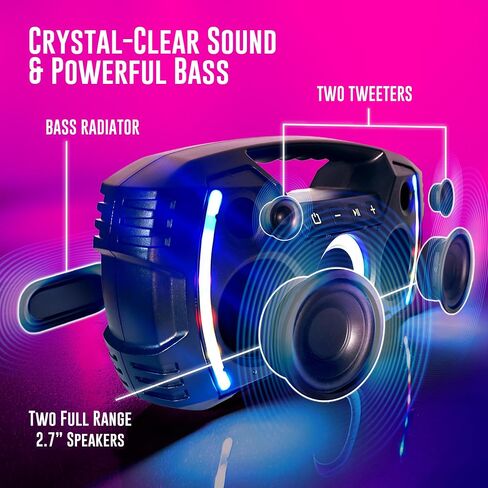 Powerful & Portable Waterproof All Terrain Bluetooth Speaker with Deep Bass, LED Party Lights, Fast USB-C Charging, FM Radio, AUX – QFX BT-ZX35 in Kuwait