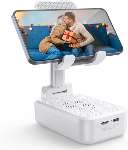 ZEALOT Cell Phone Stand with Wireless Bluetooth Speaker, Phone Holder and Wireless Induction Speaker Amplifier Dock Compatible with iPhone/ipad/Samsung,Gifts for Women Men Dad Him Her-Black in Kuwait