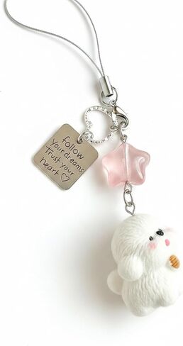 Cute Fluffy Puppy Phone Charm with Lucky Star & Motivational Tag, Adorable Keychain for Bags, Camera & Car Accessories in Kuwait