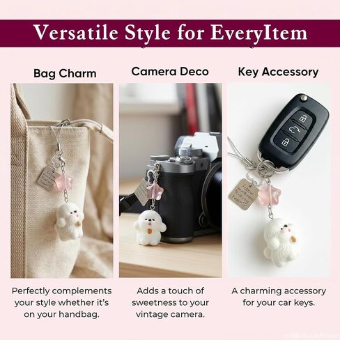 Cute Fluffy Puppy Phone Charm with Lucky Star & Motivational Tag, Adorable Keychain for Bags, Camera & Car Accessories in Kuwait
