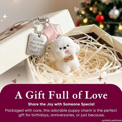 Cute Fluffy Puppy Phone Charm with Lucky Star & Motivational Tag, Adorable Keychain for Bags, Camera & Car Accessories in Kuwait