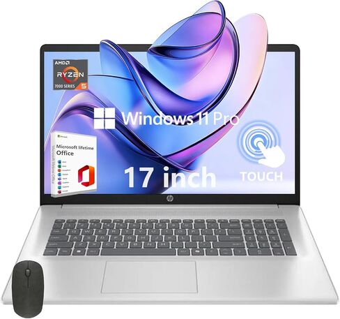 HP 17 Touch Screen Laptop, 17.3" HD+, 32GB RAM, 1TB SSD, AMD Ryzen 5 Processor(Beats i7-1165G7, Up to 4.3GHz), Lifetime MS Office + Windows 11 Pro, Alpacatec Accessories, Silver in Kuwait