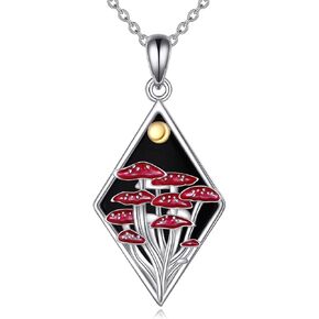 KQF Mushroom Necklaces Sterling Silver Mushroom Jewelry Rhombus Pendant Gift for Women Girls