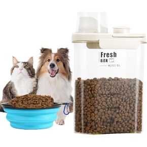 Cat Food Storage Container - 2.5L Portable Pet Food Storage Container Airtight Dog Food Storage Container with Measuring Cup, Cat Food Bowl Hidden Hand Food Container for Dogs & Cats-Green