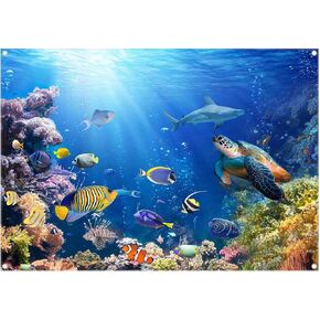 7x5ft Under The Sea Photography Backdrop Ocean Underwater World Background Aquarium Coral Baby Shower Decorations Birthday Party Photo Banner
