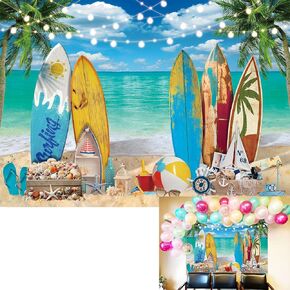 LIANNE 7x5ft Summer Surfboard Beach Party Backdrop Tropical Seaside Background Blue Sea Sky Seaside Tropical Palm Trees Kids Girl Holiday Birthday Party Decorations Photo Booth Prop