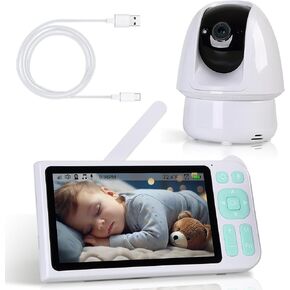 Baby Monitor with Camera 3000ft Long Range 1080P Baby Viewer 2-Way-Audio 5" Color Screen Motion & Cry Detection, No App No WiFi Secure Connection Remote Pan-Tilt-Zoom-1 Camera (White)