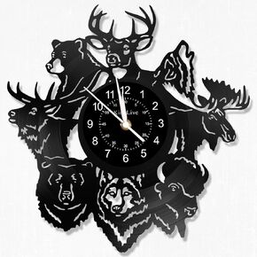 BOVIZIPY Wild Animal Themed Vintage Vinyl Record Wall Clock, 12 inch Wall Decor Clock, Art Decor Clock.Father' Day Gift.Cool Gifts.