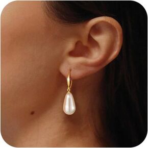 Pearl Earrings for Women Trendy: Flat Back Stud Earrings 14K Gold Plated/925 Sterling Silver Freshwater Pearl Dangle Earrings Cute Bow Earrings Wedding Jewelry Birthday Gifts for Women Girls