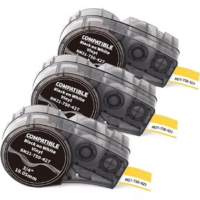 Labelife 3-Pack Compatible M21-750-427 Label Cartridge Self-Laminating Vinyl Cable and Wire Label Tape, Work with M210, M210-LAB, M211, BMP21-PLUS, BMP21-LAB Printer, 0.75 Inch Width, Black on White