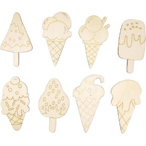 40 Pieces Wooden Ice Cream Cutouts Unfinished Summer Ice Cream Crafts Painting Wood Ice Cream Ornaments Gift Tags for Home Party Wedding Decoration