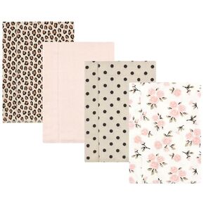 Hudson Baby Unisex Baby Cotton Flannel Burp Cloths, Neutral Pink Floral 4 Pack, One Size