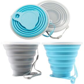 Litoexpe 2 Pack Silica gel Collapsible Travel Cup 270ml, Grey & Blue | with Lids, Portable Folding Camping Cup, for Camping and Travel in Kuwait