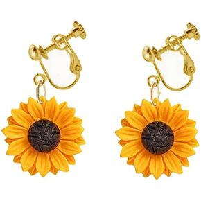 Resin Sunflower Clip on Earrings Non Pierced Earrings Yellow Sun Flower Earrings for Women Girls