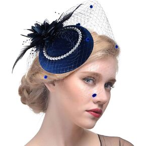Vintage Fascinator Women's Kentucky Derby Hat Flower Tea Party Hat Pearl Veil Pillbox Hat Feather Headband 20s Fascinators