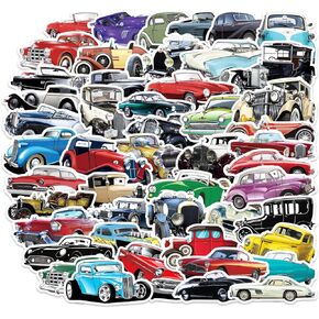 51 PCS Vintage Classic Car Stickers Pack for Kids Teens Adults Classic Cars Waterproof Vinyl Stickers and Decals for Laptop Computer Luggage Hydroflasks Water Bottle Scrapbook Skateboard