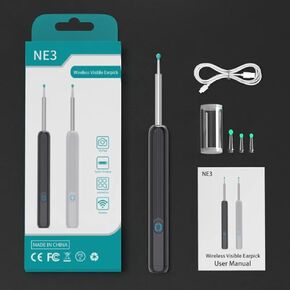 Generic NATFIRE NE3 Ear Cleaner High Precision Ear Wax Removal Tool with Camera LED Light Wireless Otoscope Smart Ear Cleaning Kit (Black+)