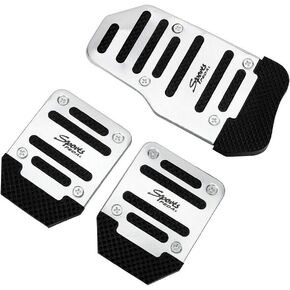 MACHSWON 3 PCS Nonslip Car Pedal Pads, Aluminum Auto Manual Transmission Brake Pad Cover, Sports Gas Fuel Petrol Clutch Foot Pedals, Car Replacement Accessories Universal for Car, SUV, ATV (Silver)