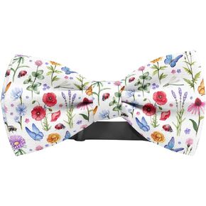 Adjustable Pre-tied bow tie for toddler Boys (Wild Flowers Watercolor Pattern) Elegant Cute Bowties for Dogs Cats Pets
