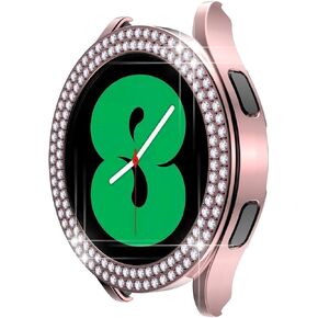 Compatible for Galaxy Watch 5 40mm 44mm Double Row Diamond PC Plating Bumper Bling Case Crystal Diamonds Shiny Glitter Frame Hard Protective Cover for Galaxy Watch 4 40mm 44mm (40mm, Silver) in Kuwait