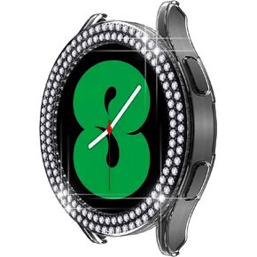 6pack Compatible for Galaxy Watch 5 40mm 44mm Double Row Diamond PC Plating Bumper Bling Case Crystal Diamonds Shiny Glitter Frame Hard Protective Cover for Galaxy Watch 4 40mm 44mm (44mm, 6pack)