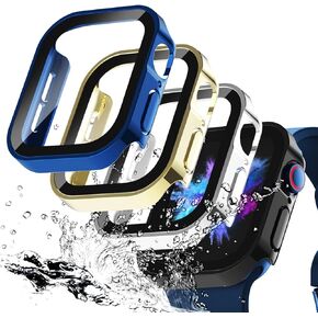 Wingle Compatible for Apple Watch Case 40mm Series SE 4 5 6,Straight Edge Waterproof case Full Protective Hard PC Cover Built-in Tempered Glass Screen Protector for iWatch(40mm Blue/Gold/Silver/Black)