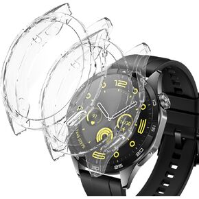 2-Pack Soft TPU Case Compatible with Huawei Watch GT 4 46mm Smartwatch,All-Around Protective Case Bumper Frame (Black/Clear)