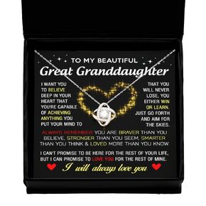 To My Great Granddaughter Necklace From Great Grandma, Christmas Birthday Gift For Great Granddaughter From Great Prandma, Great Granddaughter Gifts With Stunning Box Sentimental Quotes