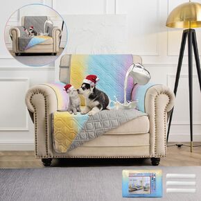 Waterproof Chair Covers 23 Inch Reversible Sofa Covers Reusable Printing Covers for Living Room Small Couch Cover for Single Seat Furniture Protector Geometric Patchwork Rainbow Ombre+Gray