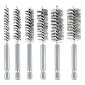 6Pcs 19mm Stainless Steel Bore Wire Brushes, Twisted Wire Bore Brush with 1/4 Inch Hex Shank for Cleaning Tubes, Rust, Bearings