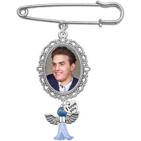 Something Blue for Bride Wedding Bouquet Photo Charm Pin I Love You Bridal Charm Walk Down The Aisle With Blue Guardian Angel and Heart Charm Includes Photo Resizer