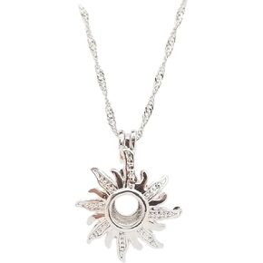 Love Pearl SUNFLOWER Pendant With 16 Necklace Chain Love Wish Pearl Kit, silver