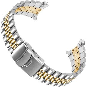 20mm 22mm 23mm 24mm Stainless Steel Watch Band Curved Ends Tapered Metal Strap Replacement Bracelet Deployment Double Flip Lock Buckle
