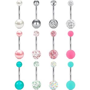 VCMART 14g Belly Button Ring Belly Button Piercing Belly Rings Surgical Stainless Steel 6mm 10mm 12mm 14mm Short Long Belly Navel Rings Piercing Jewelry for Women