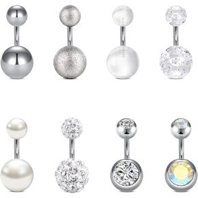 VCMART 14g Belly Button Ring Belly Button Piercing Belly Rings Surgical Stainless Steel 6mm 10mm 12mm 14mm Short Long Belly Navel Rings Piercing Jewelry for Women