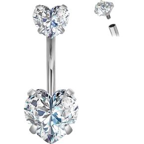 RL ROSARY LAND G23 Titanium 14G Internally Threaded Belly Button Rings for Women, 10mm Belly Navel Piercing Jewelry, Heart Curved Barbell