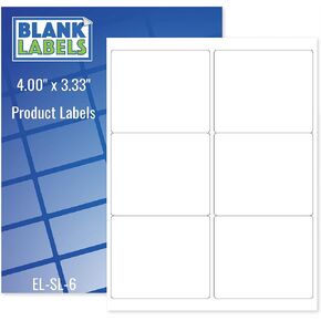 Blank Labels Address Barcode Shipping Labels, 4" x 3.33" (4 x 3-1/3) Permanent White Matte Label, Inkjet and Laser Printer Guaranteed Made in USA, 6 Labels Per Sheet- 10 Sheets - 60 Labels