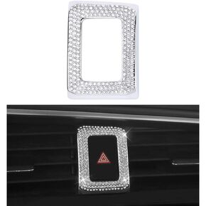 1797 Compatible Hazard Warning Button Caps for Honda Accessories Bling Interior Parts Civic 10th Coupe Hatchback Type R Decals Stickers Covers Decoration Women Men Crystal Zinc Cute Sparkly Silver
