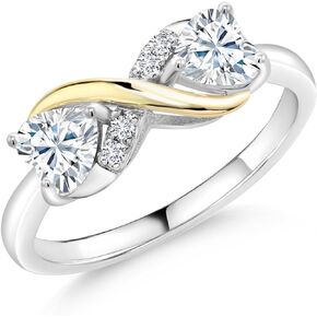 925 Sterling Silver and 10K Yellow Gold Forever Classic Moissanite from Charles & Colvard Women Ring (1.04 Cttw, Heart Shape 5MM, Available in size 5, 6, 7, 8, 9)