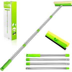 ITTAHO Squeegee for Window Cleaning, 2 in 1 Squeegee Window Cleaner with 58'' Long Handle,Window Washing Kit with Extension Pole for Shower, Windshield, Mirror, Gas Station, Glass