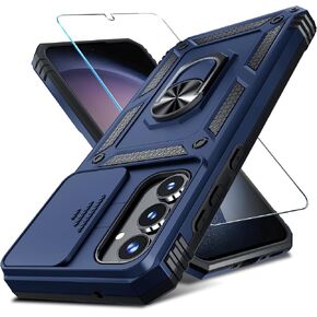 Janmitta Compatible with Samsung Galaxy A35 5G Case Built in Slide Camera Lens Cover+Screen Protector+Finger Ring Holder Kickstand,Heavy Duty Shockproof Full Body Phone Cover,2024 Black in Kuwait