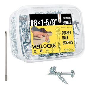 WELLOCKS Pocket Hole Screws #8×1-1/4" 500PCS 6" Long SQ2 Bit Included White Zinc Coating Carbon Steel Wood Screws Square Drive Coarse Thread Sharp Point for Indoor Wood Work