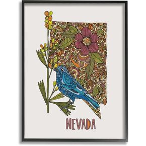 Stupell Industries Nevada Bluebird State Flower Intricate Botanical Pattern Framed Wall Art, Design By Valentina Harper