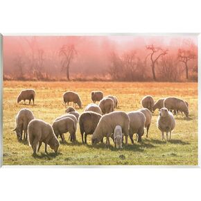 Stupell Industries Sheep Herd Grazing Warm Pink Sunset Rural Grassland Wood Wall Art, Design By Daphne Polselli