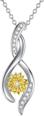 Sunflower Dimonds Necklace for Women, You Are My Sunshine, Natural Dimonds Sterling Silver Infinity Sunflower Pendant Jewelry Gift for Her Wife, Mom, Girls, 18"+2" in Saudi Arabia