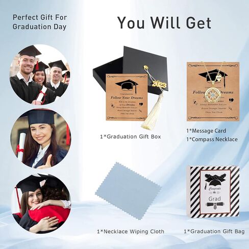 Graduation Gifts for Her 2024 Compass Necklace for women Graduation Necklaces for girlfriend High school college Graduation gift for Daughter Granddaughter Students Classmates Friends, Girls Jewelry in Saudi Arabia