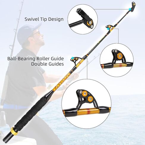 Topline Tackle 2-Piece Straight/Bent Butt Trolling Fishing Rod for Saltwater, Offshore Heavy Duty Rod, Conventional Boat Fishing Pole with Swivel Tip in Saudi Arabia