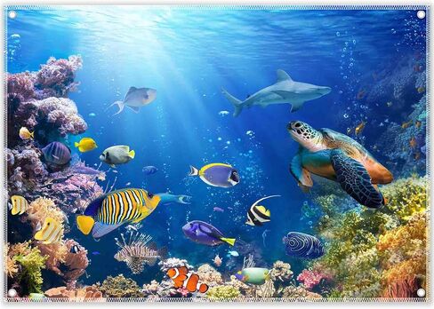 7x5ft Under The Sea Photography Backdrop Ocean Background | Underwater World, Baby Shower Party Supplies, Aquarium Coral Banner, Birthday Photo Booth, Polyester, Grommets, 1PC in Saudi Arabia